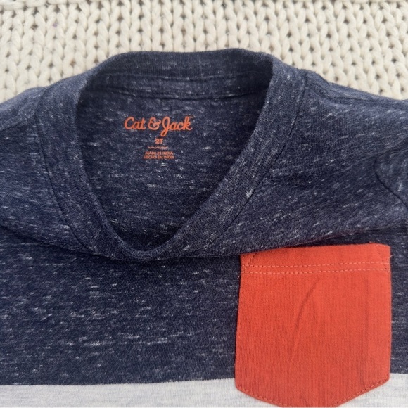 Cat & Jack Toddler Boys' Stripe T-Shirt Navy/Orange 2T - Picture 3 of 4